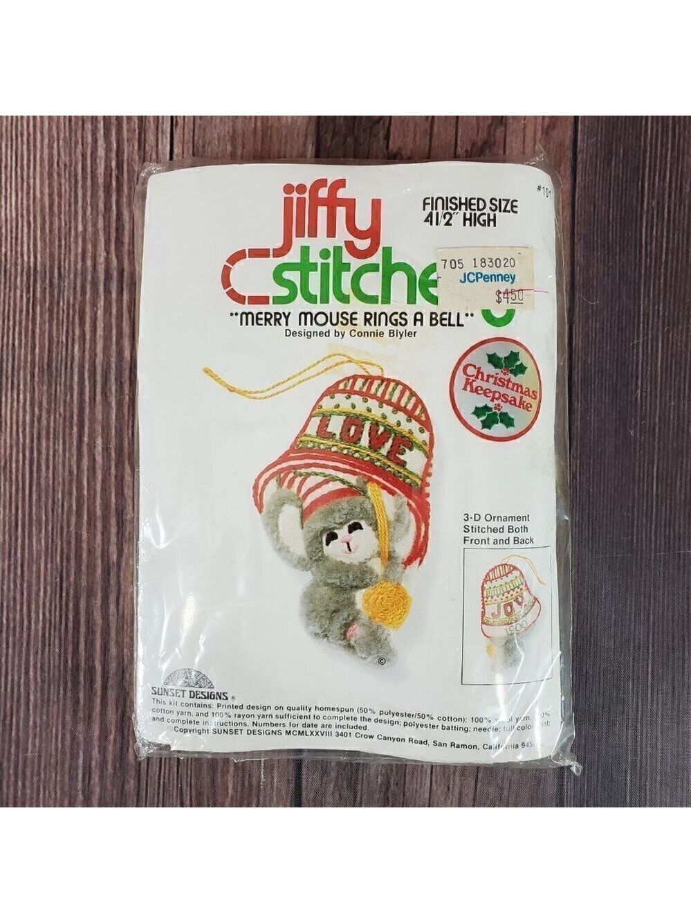 Vtg New Jiffy Stitchery Kit Merry Mouse Rings A Bell Embroidery Kit #101